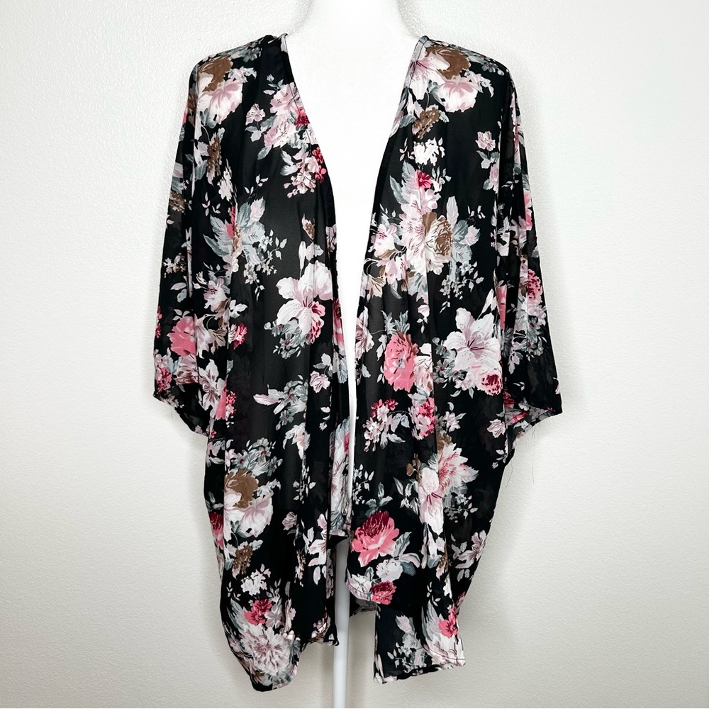 Floral Black and Pink Women's Cardigan
